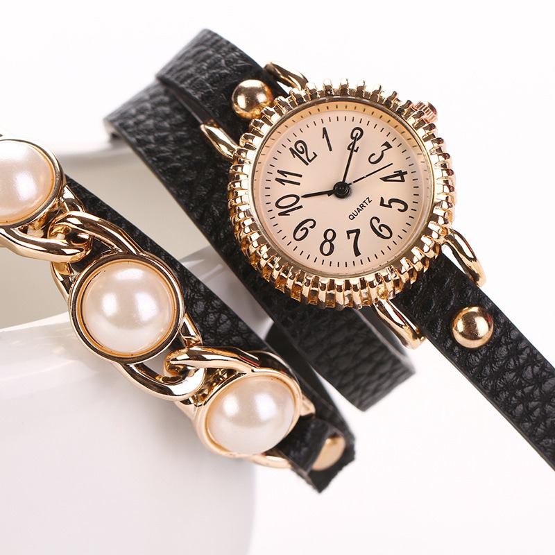 Mode Three Pearl Damklocka Damklänning Watch Armband Quartz Watch