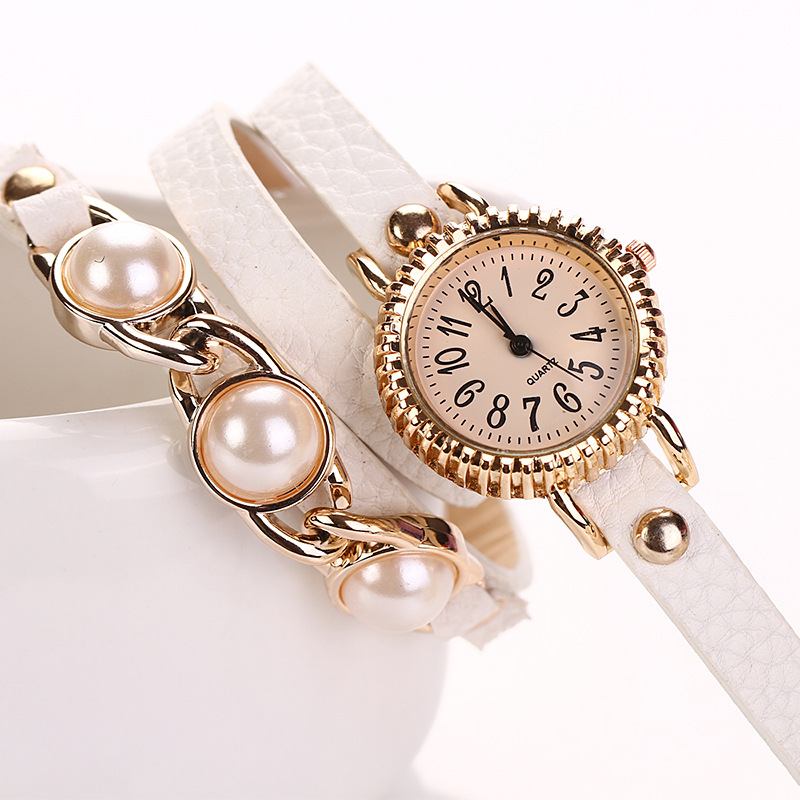 Mode Three Pearl Damklocka Damklänning Watch Armband Quartz Watch