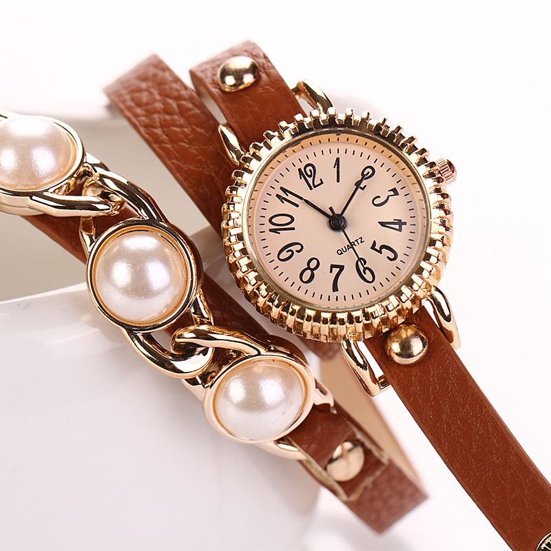 Mode Three Pearl Damklocka Damklänning Watch Armband Quartz Watch