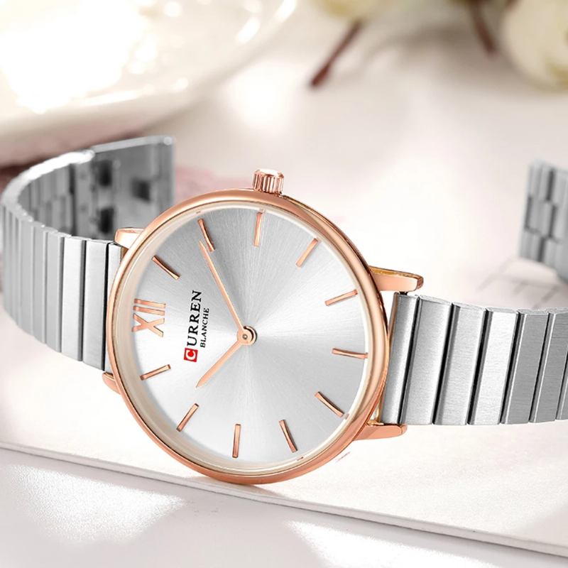 Modeabla Casual Style Damarmbandsur Full Steel Band Ultra Thin Quartz Watches