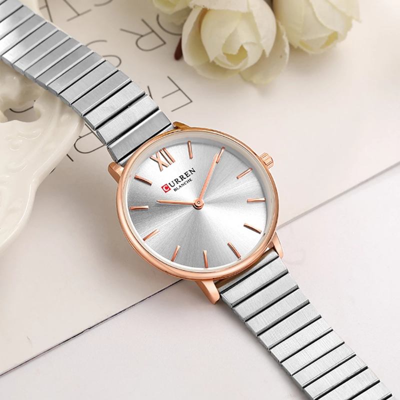 Modeabla Casual Style Damarmbandsur Full Steel Band Ultra Thin Quartz Watches