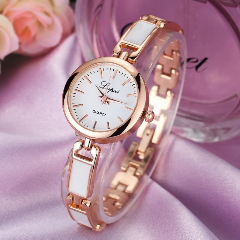 Rostfritt Stål Rhinestone Dam Armband Watch Elegant Design Quartz Watch