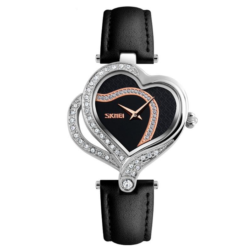 Sweet Love Mode Stil Kvinnor Klockor Crystal Läder Armband Quartz Watch