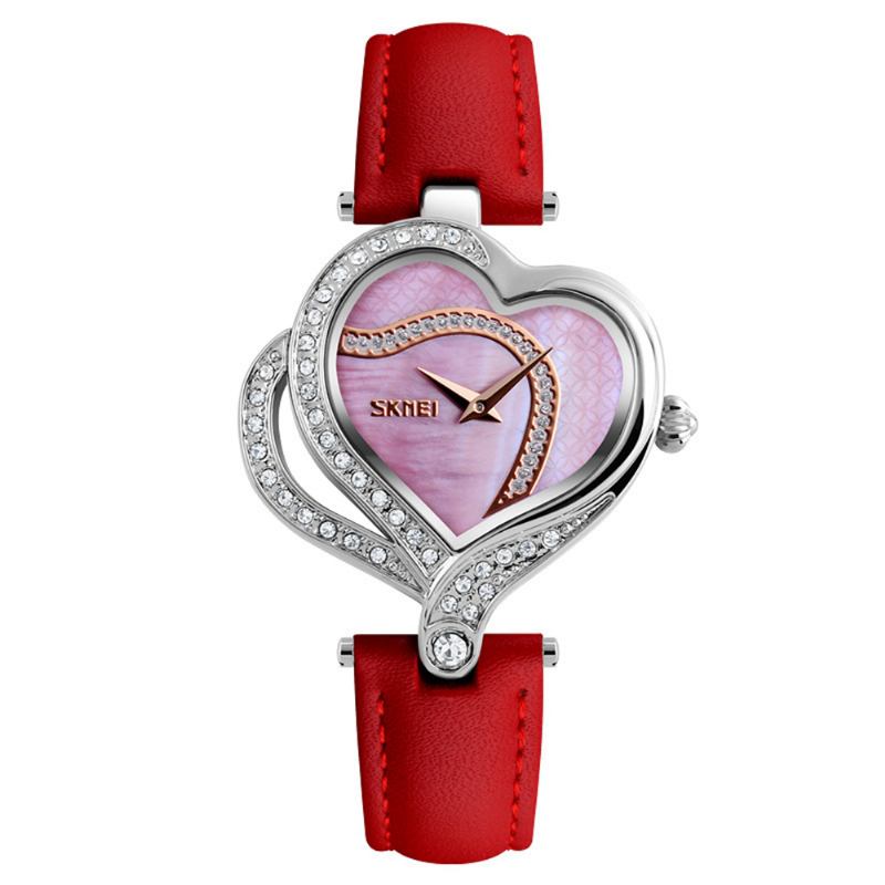 Sweet Love Mode Stil Kvinnor Klockor Crystal Läder Armband Quartz Watch