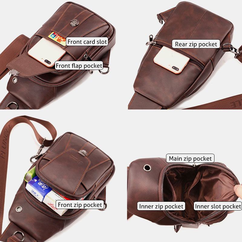 Män Första Lager Kohud Multi-pocket Anti-stöld Bröstväska Midjeväska Crossbody Axelväska