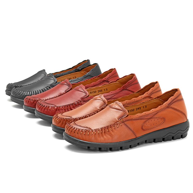 Äkta Läder Dam Casual Flat Loafers