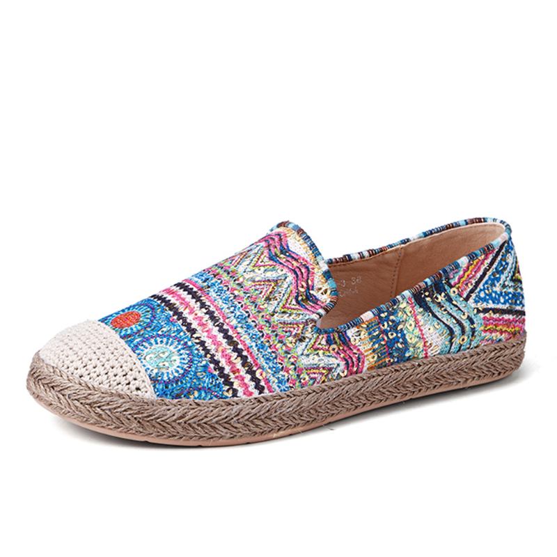 Bohemian Pattern Hollow Out Mesh-tyg Bärbar Slip On Casual Espadrille Flat Shoes