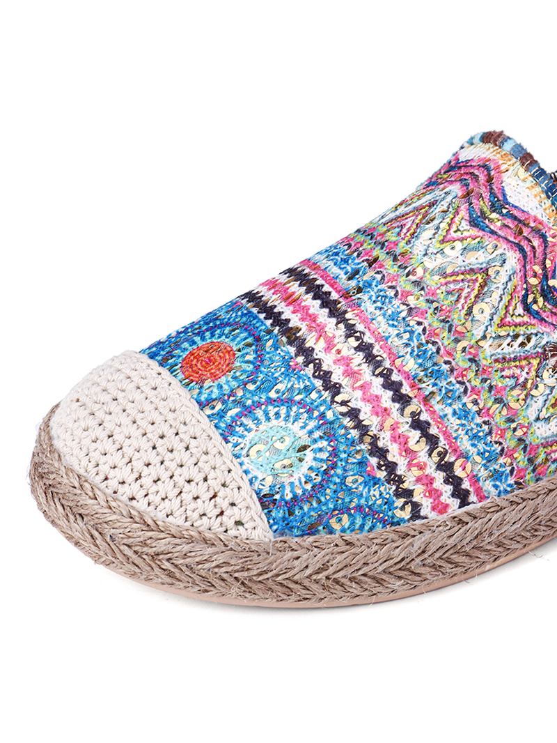 Bohemian Pattern Hollow Out Mesh-tyg Bärbar Slip On Casual Espadrille Flat Shoes