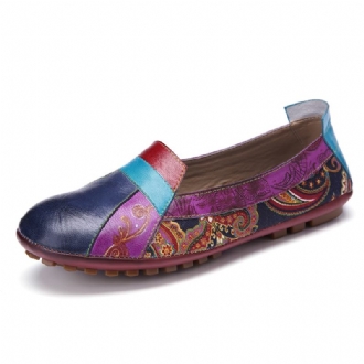 Bohemian Soft Leather Floral Splicing Casual Slip On Loafers Flat Shoes