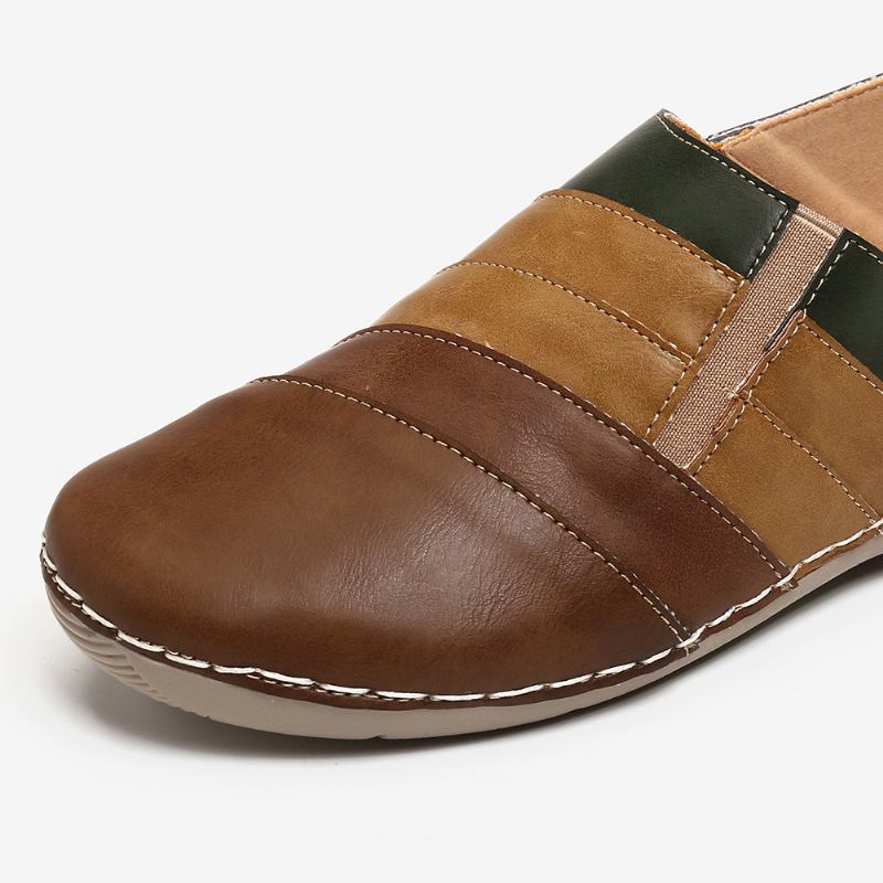 Casual Färg Sticking Slip On Soft Sole Walking Loafers I Läder