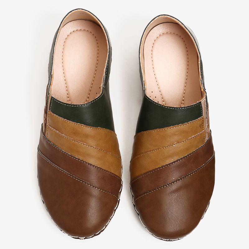 Casual Färg Sticking Slip On Soft Sole Walking Loafers I Läder