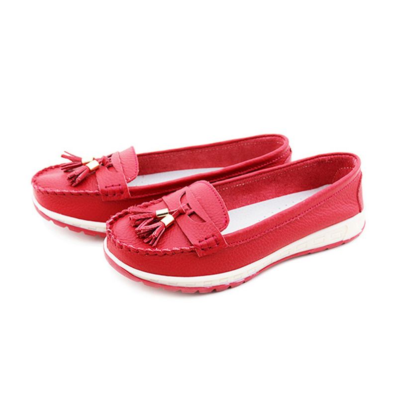 Casual Soft Leather Tofs Flat Shoes Slip On Round Toe Loafer Shoes