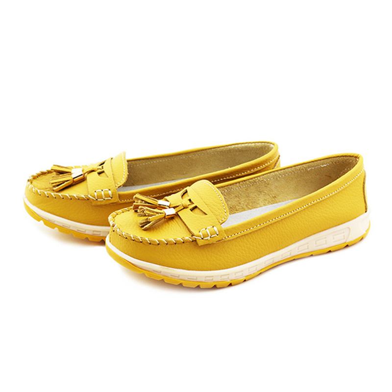 Casual Soft Leather Tofs Flat Shoes Slip On Round Toe Loafer Shoes