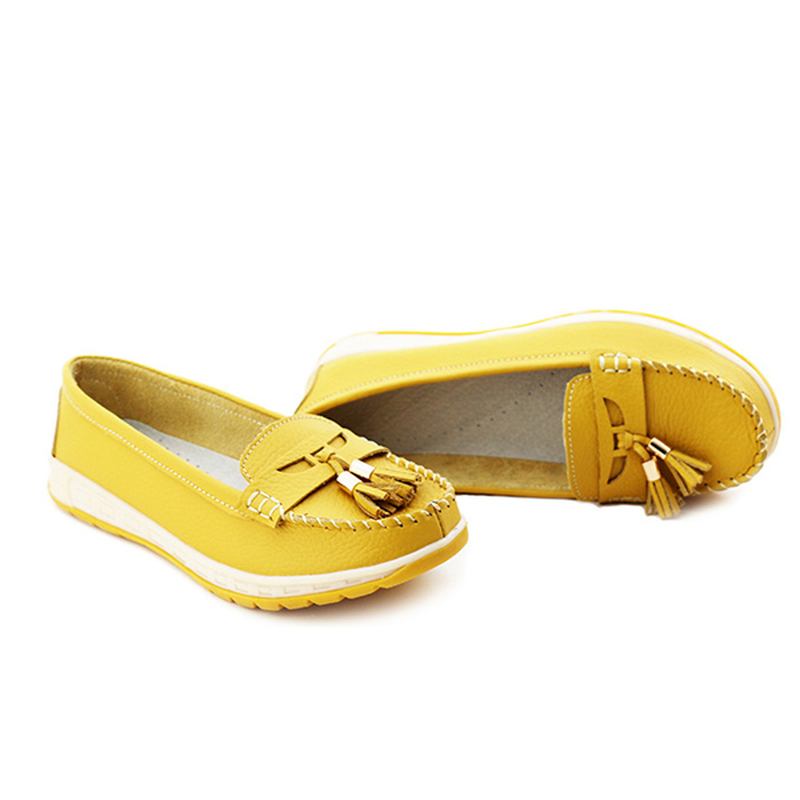 Casual Soft Leather Tofs Flat Shoes Slip On Round Toe Loafer Shoes