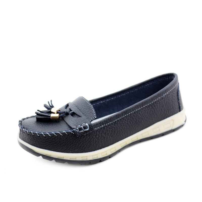 Casual Soft Leather Tofs Flat Shoes Slip On Round Toe Loafer Shoes