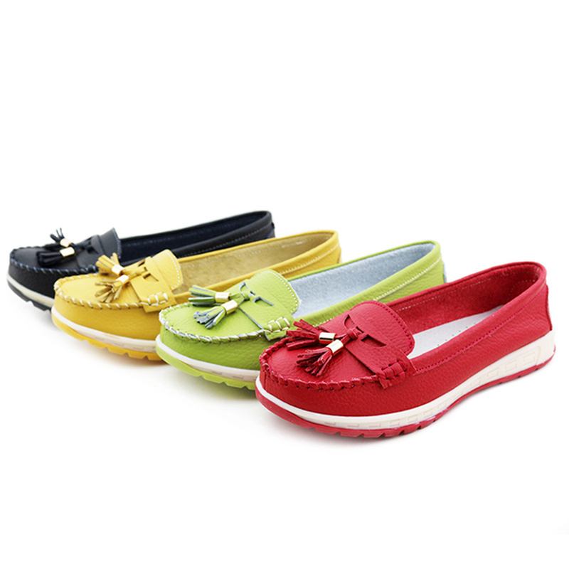 Casual Soft Leather Tofs Flat Shoes Slip On Round Toe Loafer Shoes