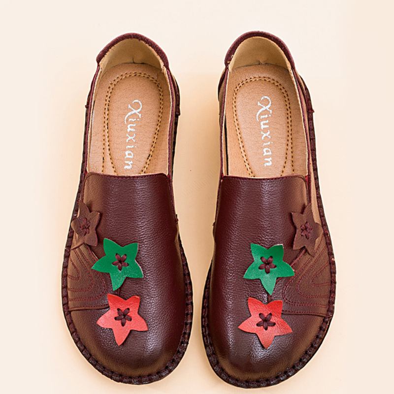 Casual Soft Star Flat Leather Loafers För Kvinnor