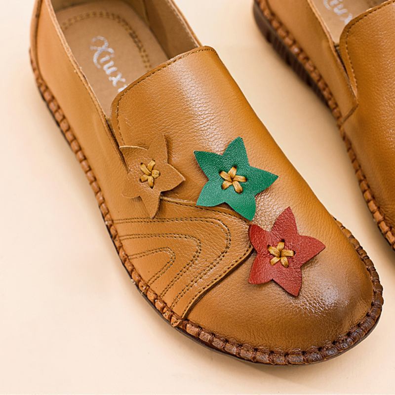 Casual Soft Star Flat Leather Loafers För Kvinnor