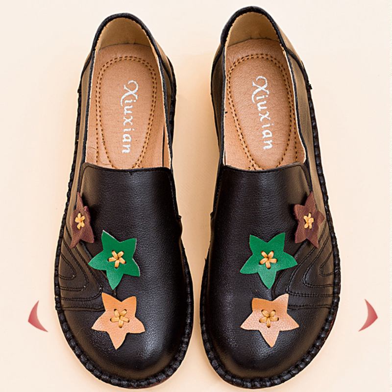 Casual Soft Star Flat Leather Loafers För Kvinnor