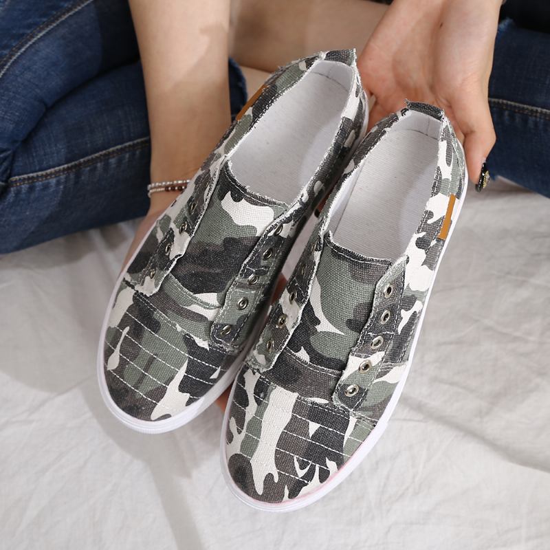 Dam Camouflage Canvas Wide Fit Bärbara Casual Flats