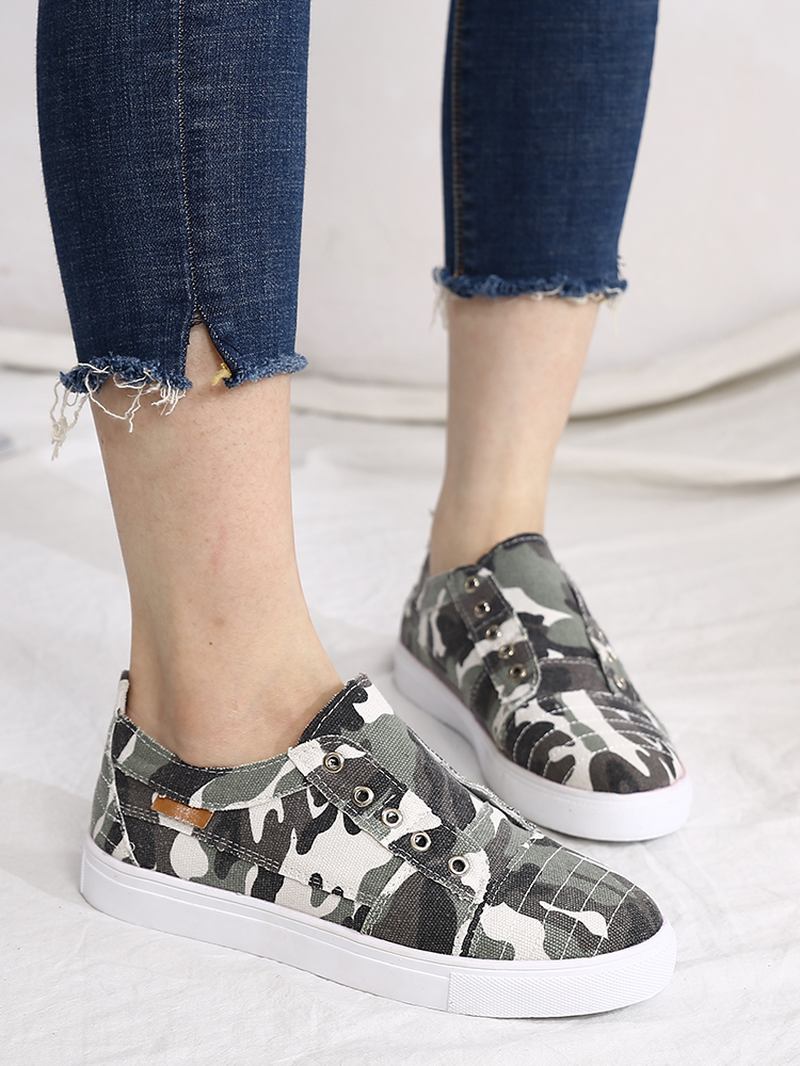 Dam Camouflage Canvas Wide Fit Bärbara Casual Flats