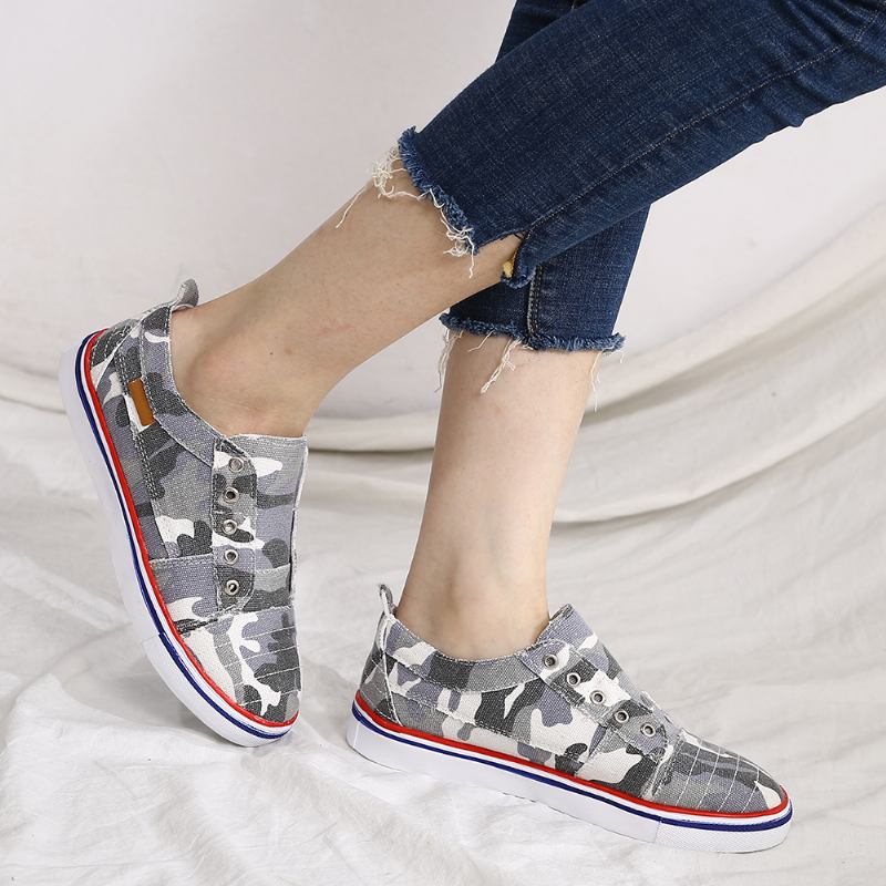 Dam Camouflage Canvas Wide Fit Bärbara Casual Flats