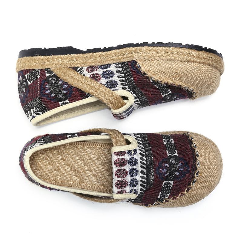 Dam Linnehalmmönster Casual Slip On Espadrille Flat Loafers