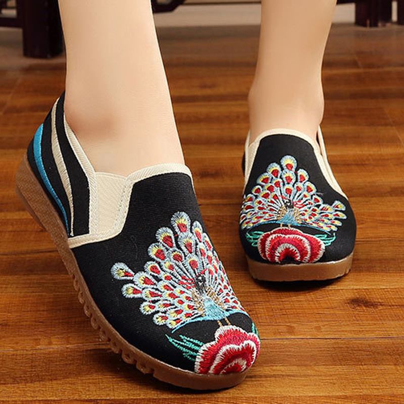 Dam Loafers Blommor Slip On Flat Casual Shoes