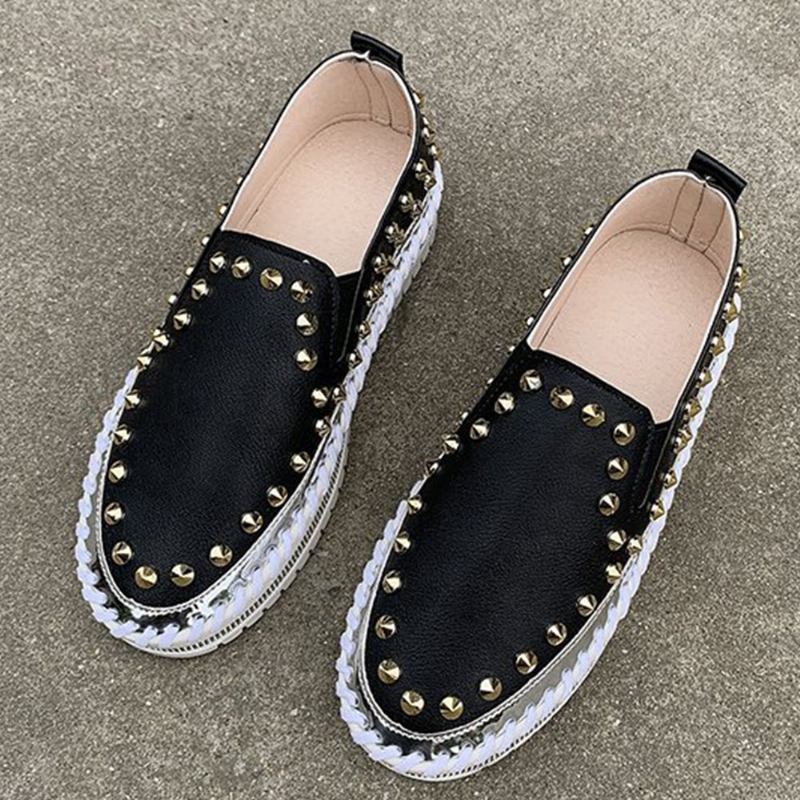 Dam Snygg Nit Solid Foder Mjuk Botten Platt Casual Loafers Skor