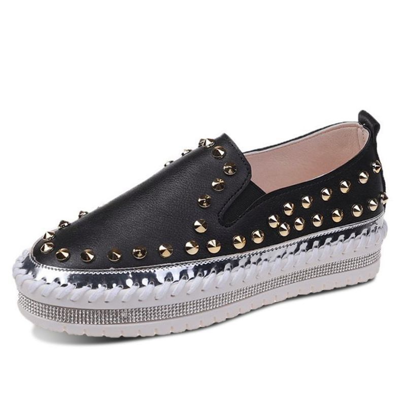 Dam Snygg Nit Solid Foder Mjuk Botten Platt Casual Loafers Skor