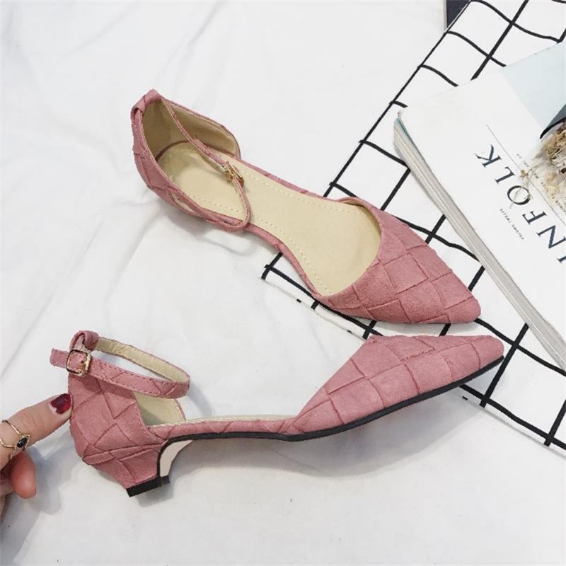 Dam Spetsad Tå Chic Ankel Spänne Strap D'orsay Flats