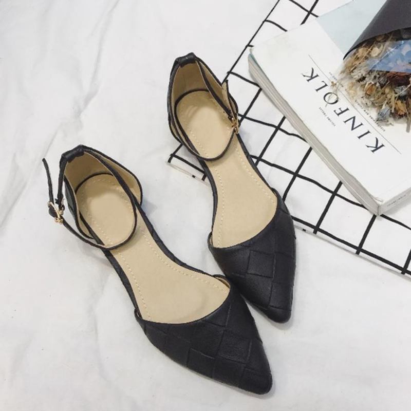 Dam Spetsad Tå Chic Ankel Spänne Strap D'orsay Flats