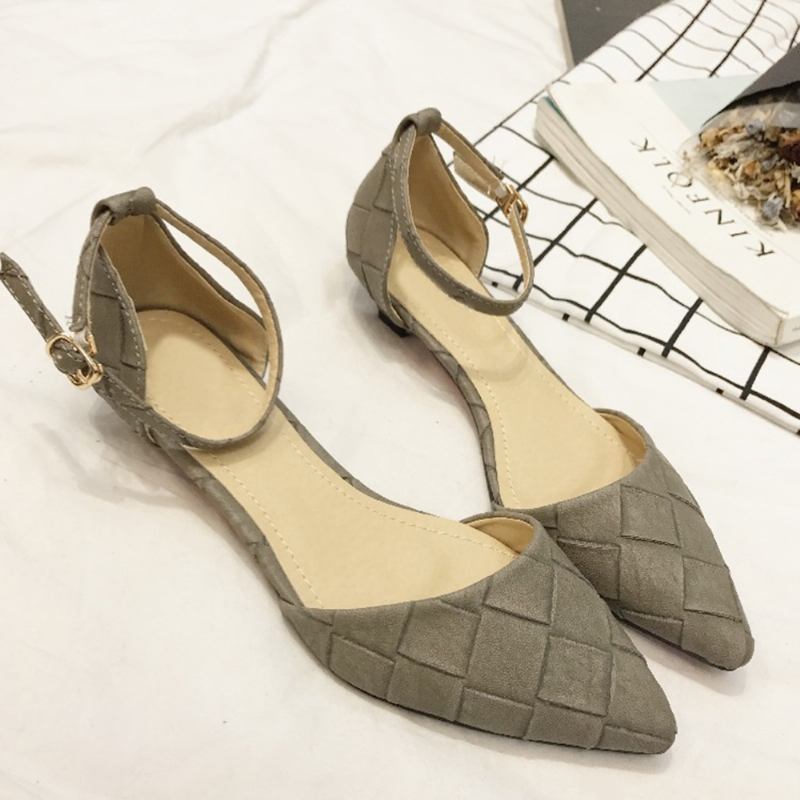 Dam Spetsad Tå Chic Ankel Spänne Strap D'orsay Flats