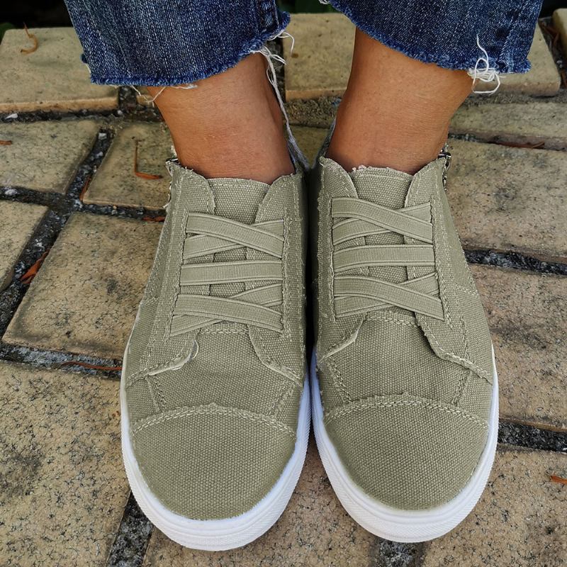 Damer Plus Storlek Elastiskt Band Dragkedja Canvas Casual Loafers