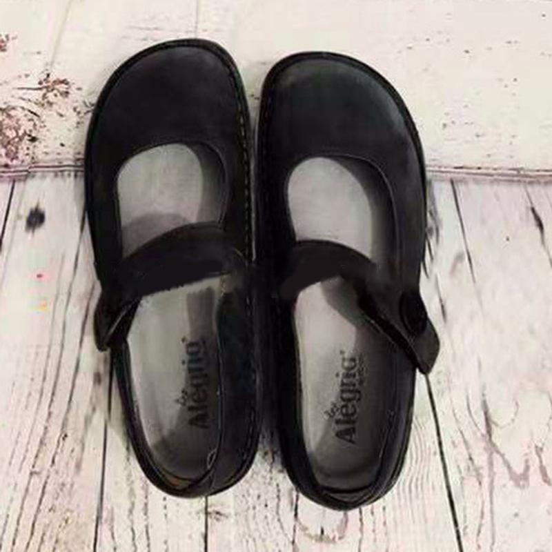 Damer Plus Storlek Solid Rund Tå Justerbar Krokögla Casual Flats Loafers