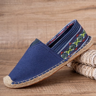 Etnisk Skarvning Färgglatt Randigt Linne Andas Slip On Casual Espadrille Platta Skor