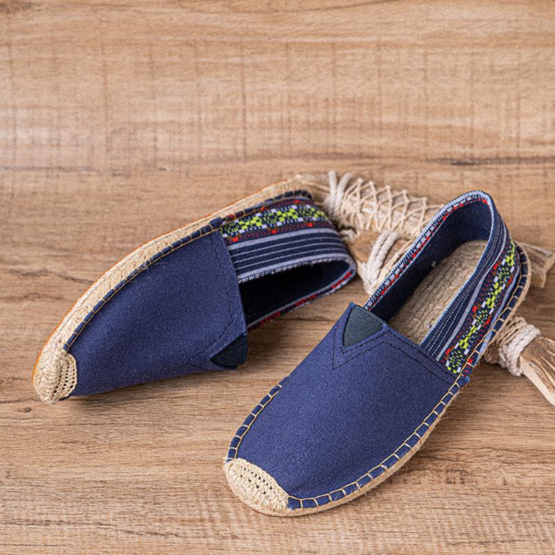 Etnisk Skarvning Färgglatt Randigt Linne Andas Slip On Casual Espadrille Platta Skor