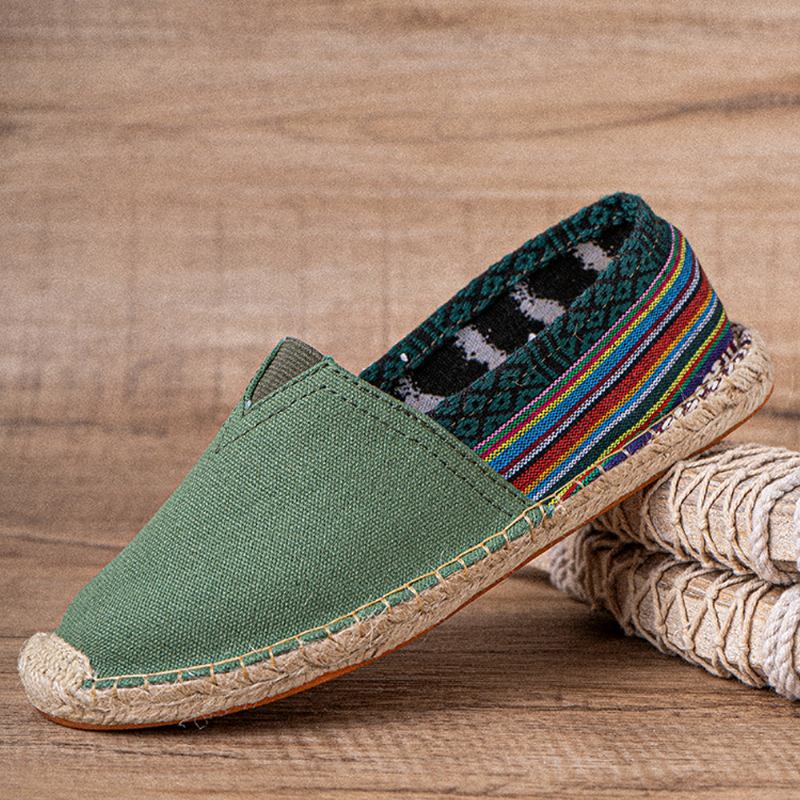 Etnisk Skarvning Färgglatt Randigt Linne Andas Slip On Casual Espadrille Platta Skor