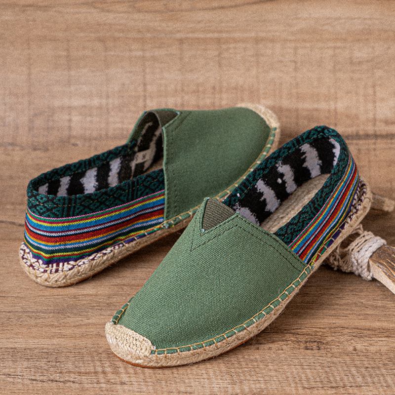 Etnisk Skarvning Färgglatt Randigt Linne Andas Slip On Casual Espadrille Platta Skor