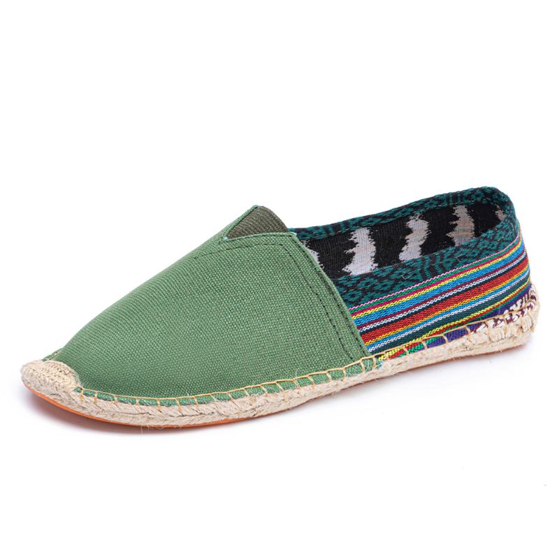 Etnisk Skarvning Färgglatt Randigt Linne Andas Slip On Casual Espadrille Platta Skor