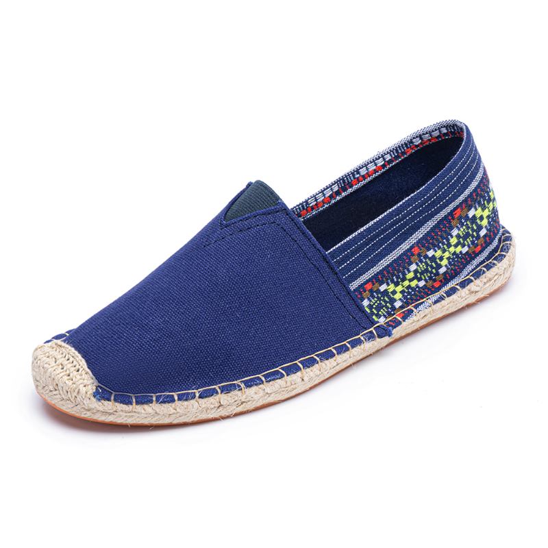 Etnisk Skarvning Färgglatt Randigt Linne Andas Slip On Casual Espadrille Platta Skor