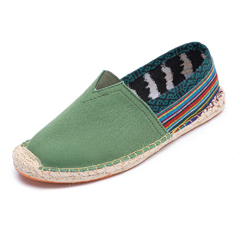 Etnisk Skarvning Färgglatt Randigt Linne Andas Slip On Casual Espadrille Platta Skor