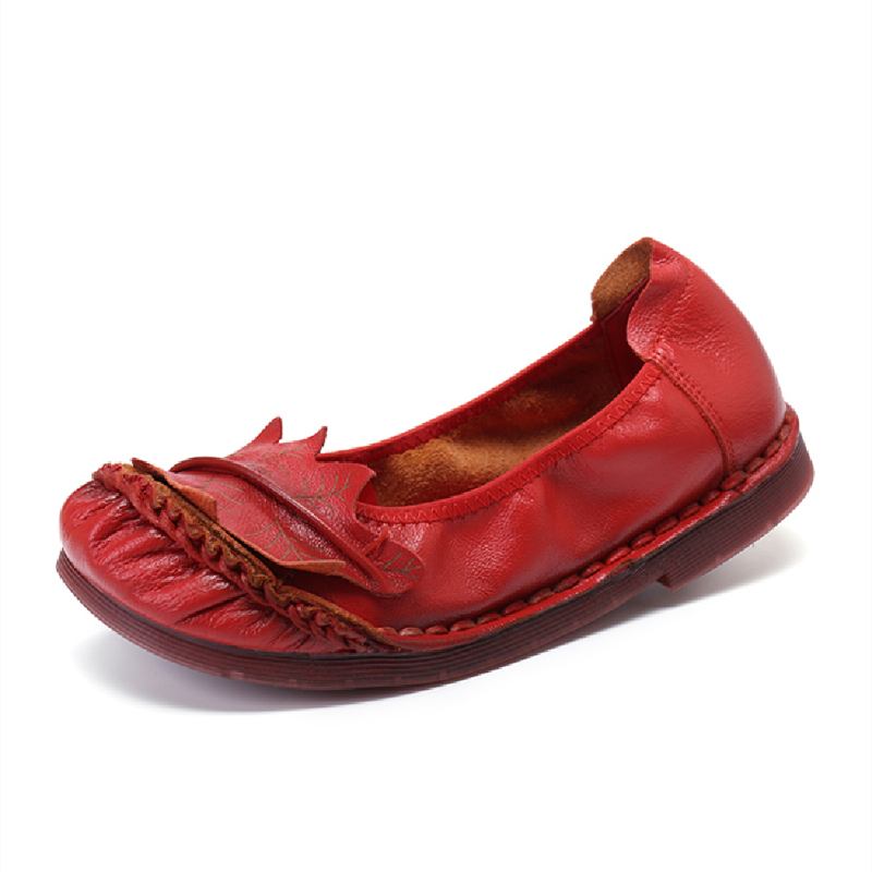 Etniska Blommor Dekorsömmar Kohud Läder Mjuk Sula Casual Slip-on Platta Skor