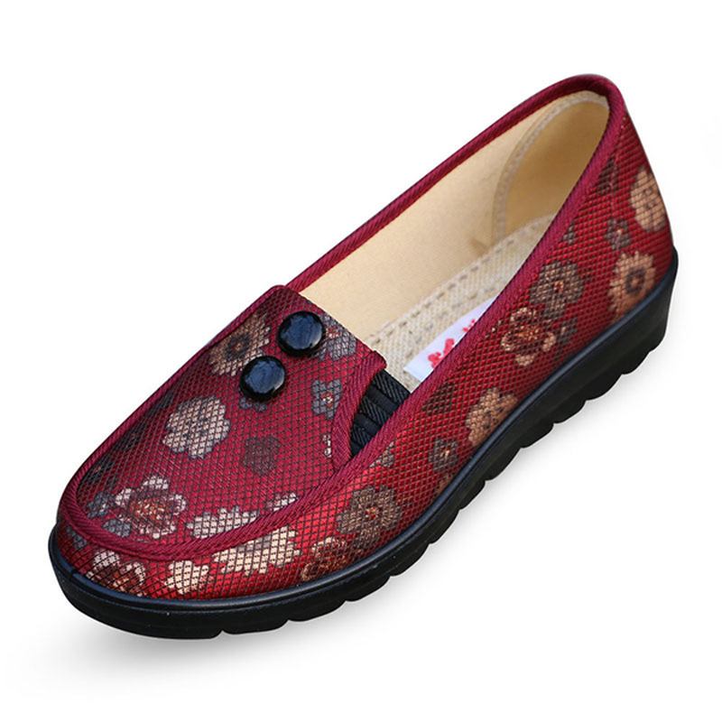 Floral Mesh Andas Slip On Flat Shoes Rund Tå Mjuk Sula Flats