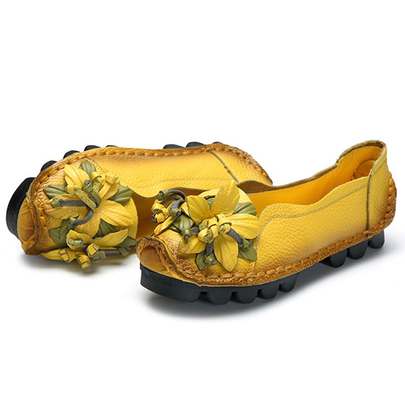 Handgjorda Blommor Loafers I Äkta Läder