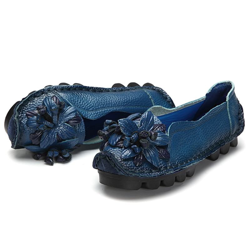 Handgjorda Blommor Loafers I Äkta Läder