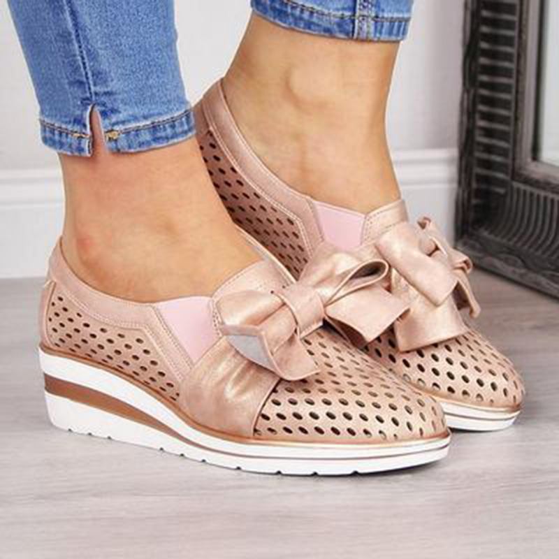 Kvinnor Andas Hollow Butterfly Knot Wedges Loafers