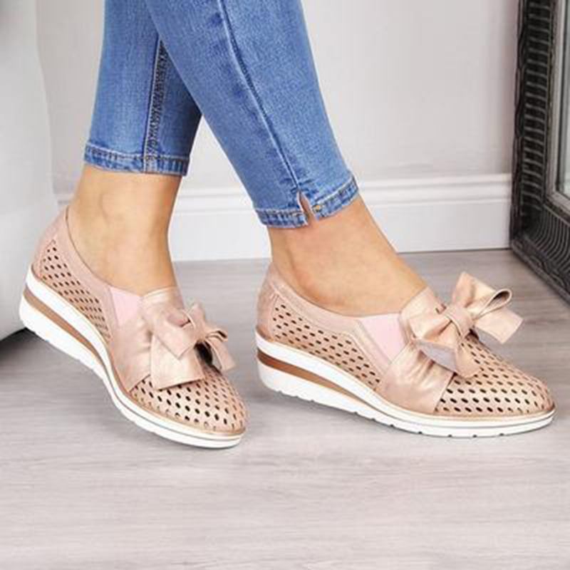 Kvinnor Andas Hollow Butterfly Knot Wedges Loafers