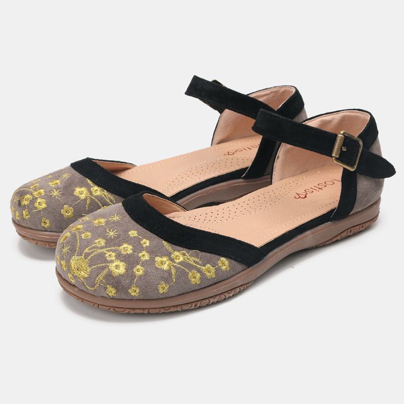 Kvinnor Blomsterbroderi Mjuk Sula Halksäker Casual Flats