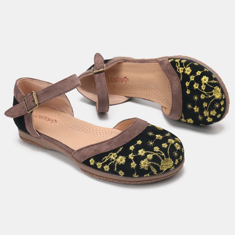 Kvinnor Blomsterbroderi Mjuk Sula Halksäker Casual Flats